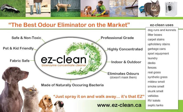 EZ-Clean Odor & Stain Remover- Highly Concentrated Bio Enzyme Pet Odor Eliminator for Dog, Cat, and Small Animal Urine Indoor & Outdoor Use for Any Organic Spills (1 L Spray with Hose Attachment)