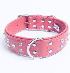 Angel Athens Dog Collar Leather with Rhinestone Bubblegum Pink