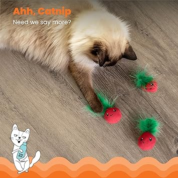 Outward Hound - StrawBabies Cat Dental Catnip Mesh Toy, Pink - 3 Pack