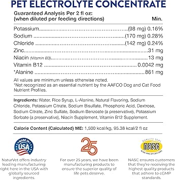 NaturVet Pet Electrolyte Concentrate for Dogs and Cats, 16 oz Liquid Concentrate