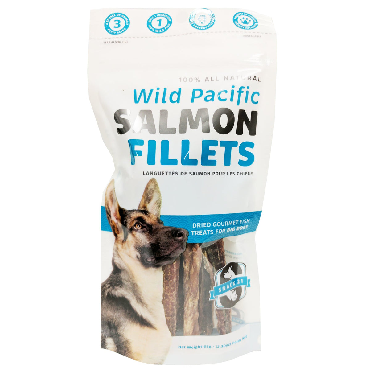 SNACK 21 DOG TREAT SALMON JUMBO FILLETS 2.3 OZ