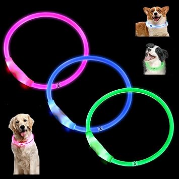 Coastal Pet USB Light-Up Neck Ring 24" Glowing pet Collar for Night Safety, Adjustable LED Dog Collar multiple colors